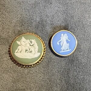 Vintage Wedgwood Round Jasperware Pins - Green & Blue